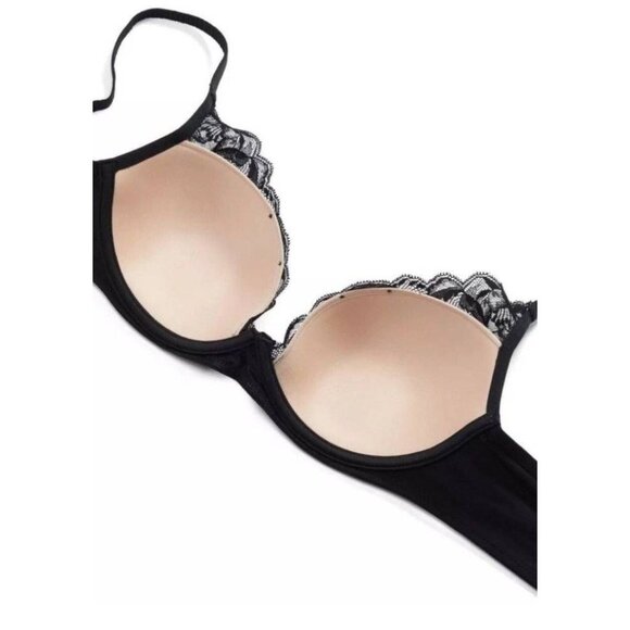 🆕CHANTELLE Orangerie Lace Plunge Underwire T-Shirt Bra 32DD Black #6762 - Picture 6 of 10